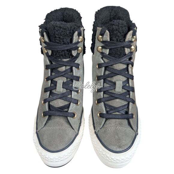 Converse 2014 Platform Plus Sherpa Hidden Wedge Grey Suede Sneaker Boot 7.5 - Picture 2 of 11